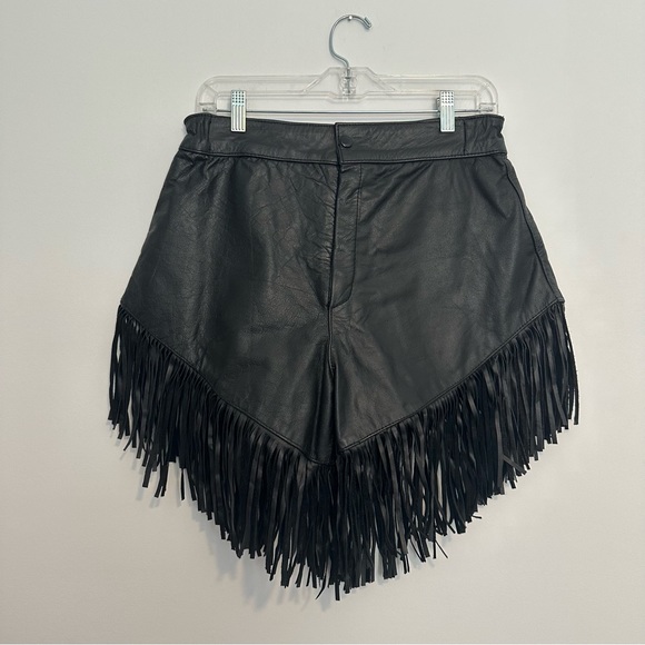 Pants - Vintage 100% Leather black fringe high waisted shorts